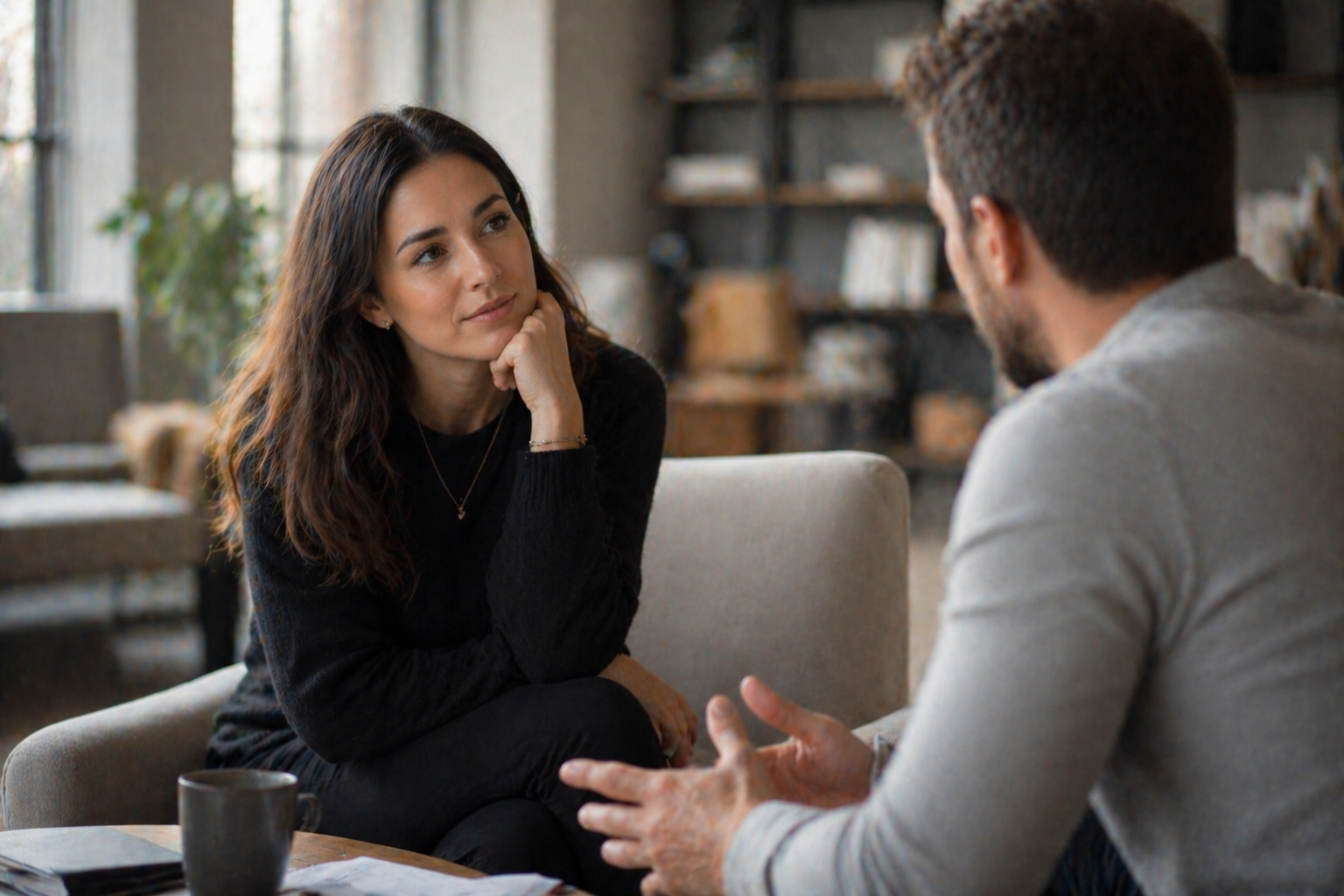 Casual conversation in a cozy lounge