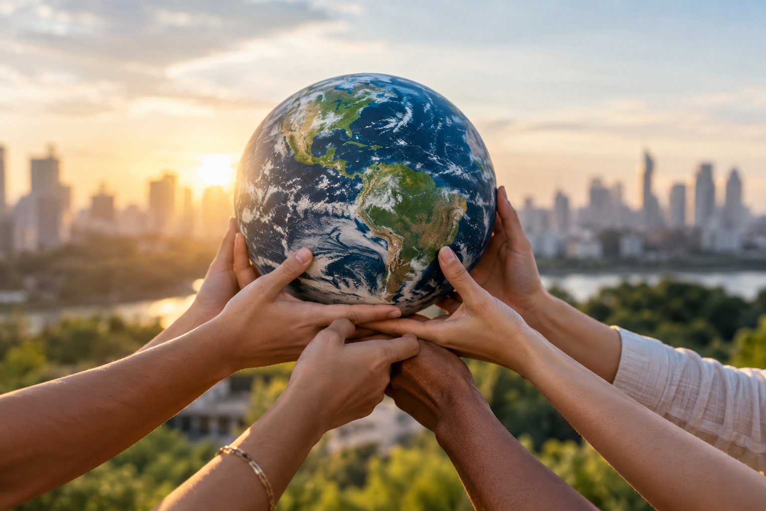 Hands united around the earth
