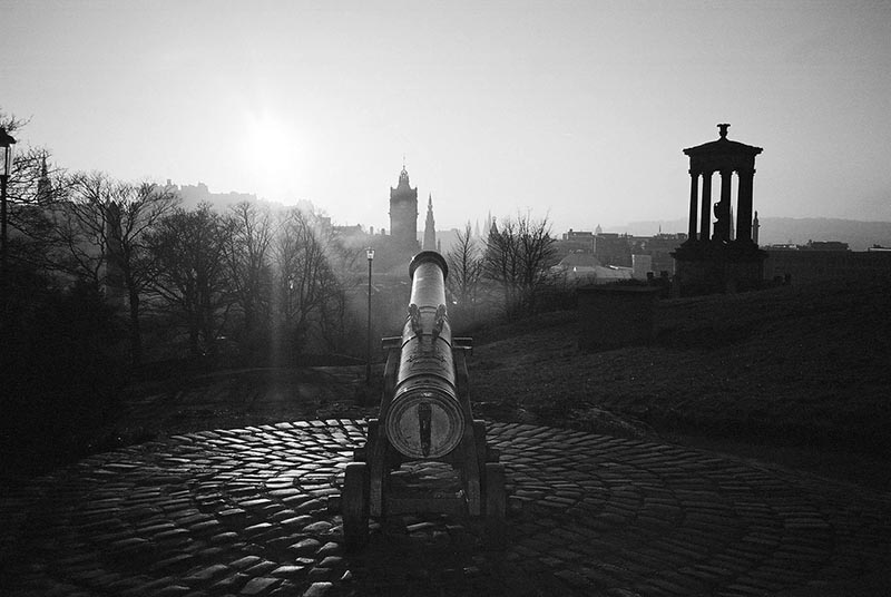 View of Edinburgh and Balmoral Hotel from top of Calton Hill.