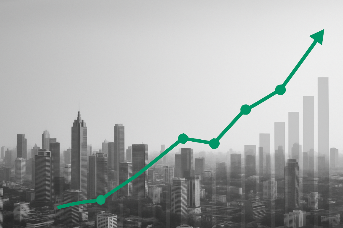 Asian skyline showing upward trend