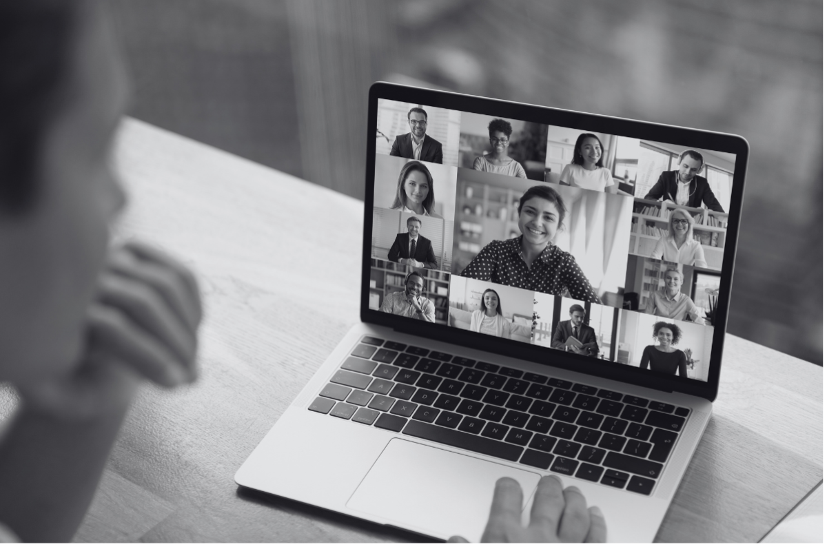 Global video call of people on laptop