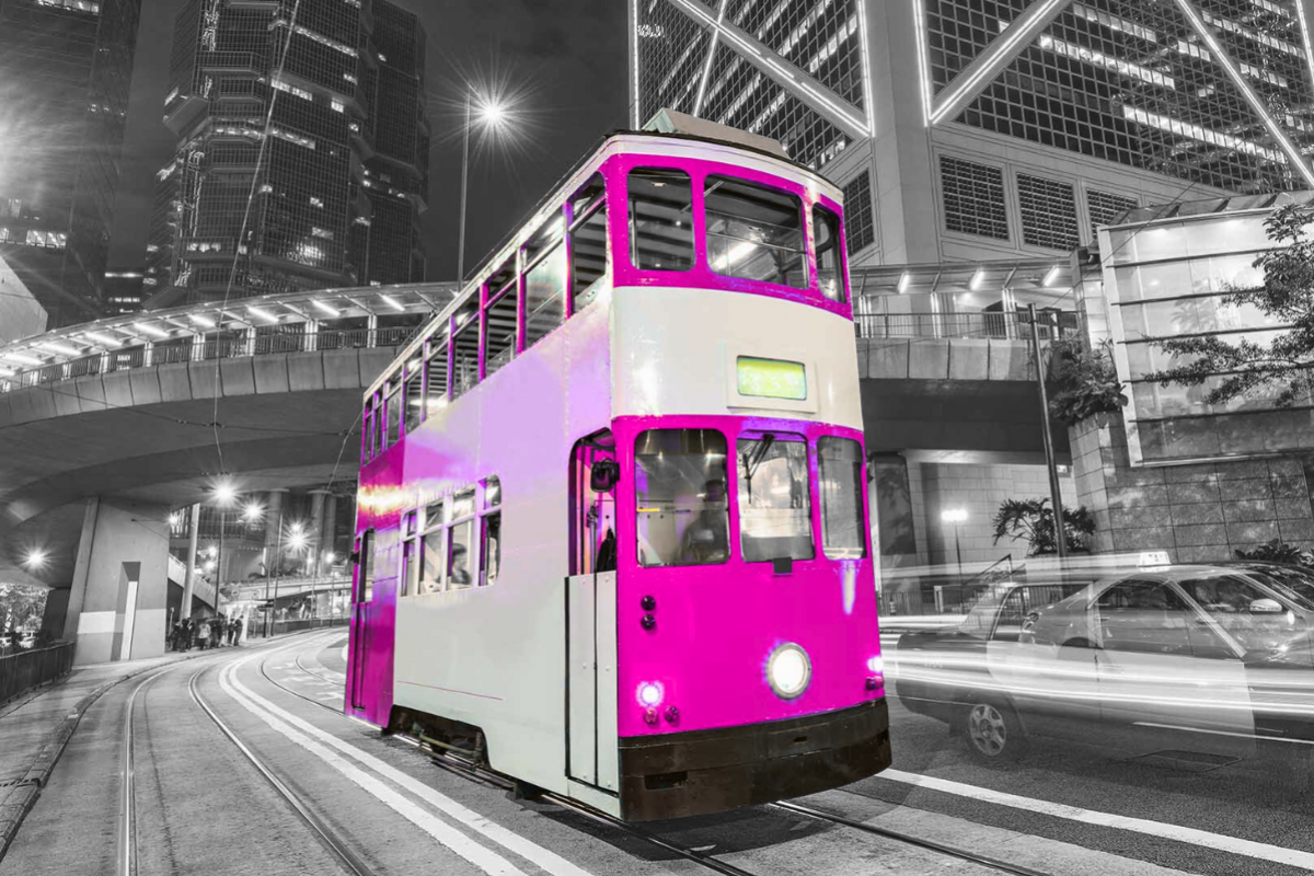 Tramway with HK skyline