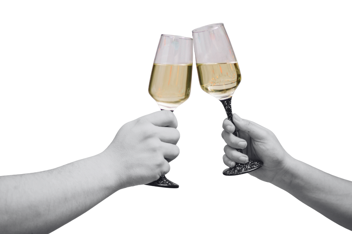 Two hands holding wine glases