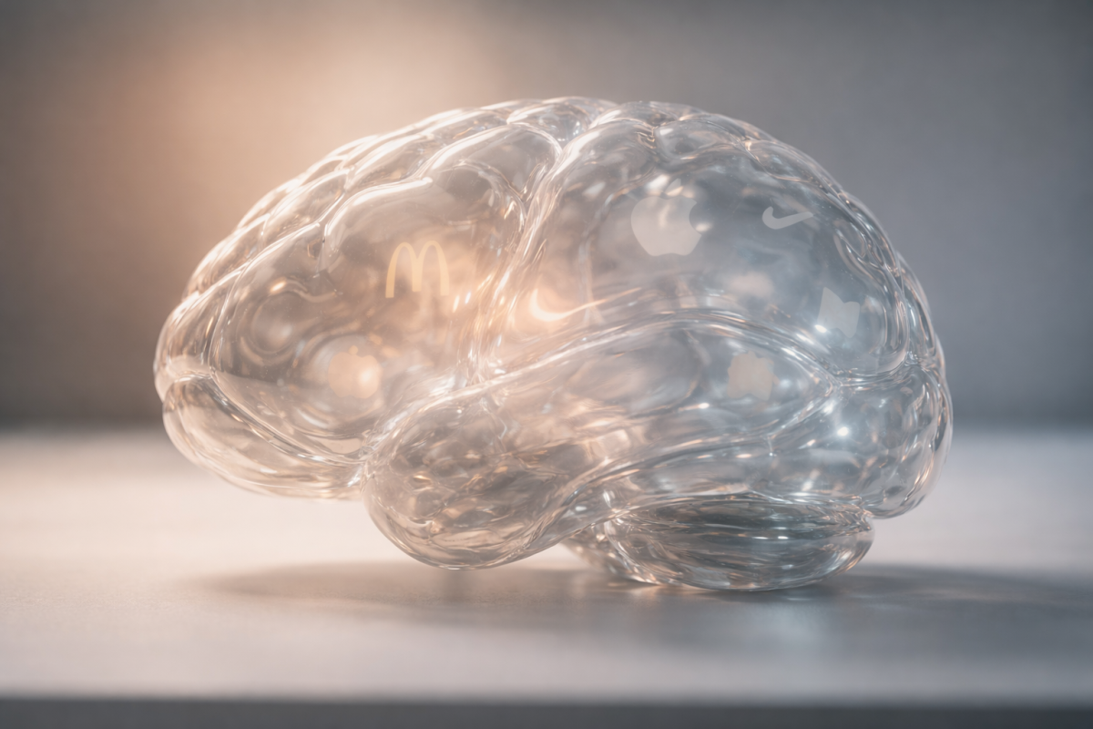 Glass brain with fading logos