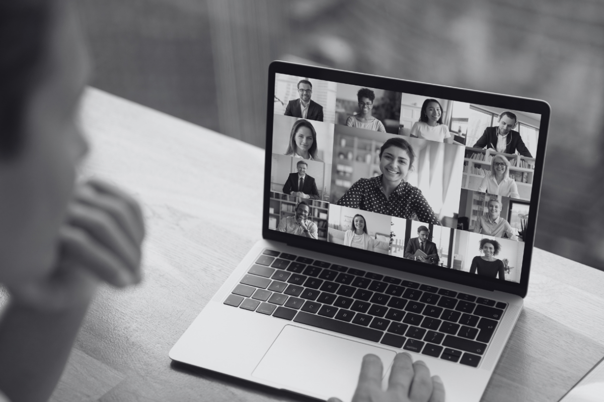 Global video call of people on laptop