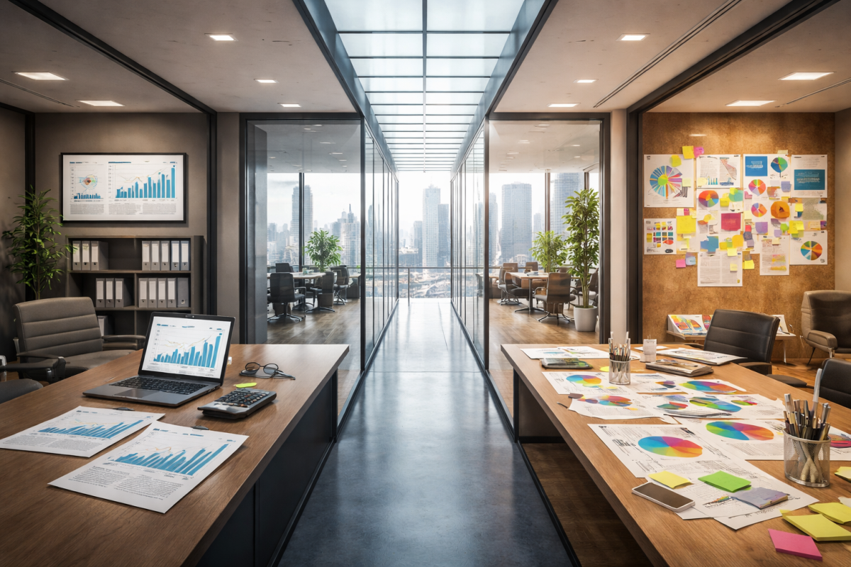 Modern office with creative contrast