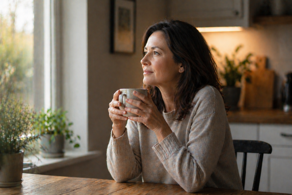 Quiet morning reflection by the window