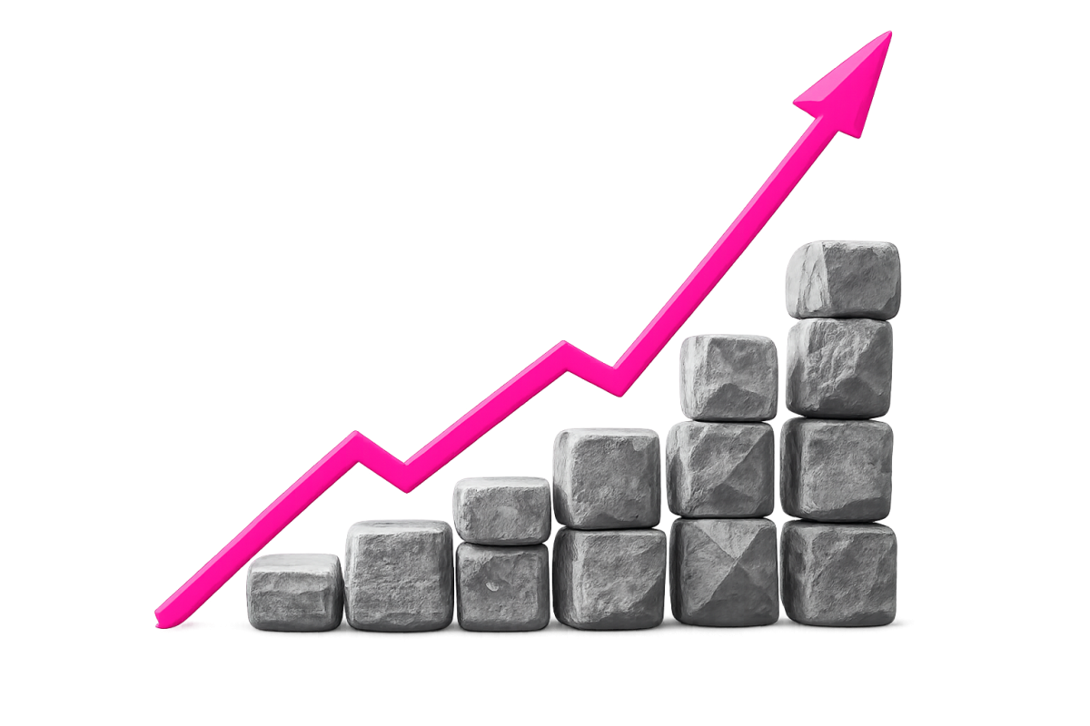 Blocks of stones with a pink arrow in upward direction