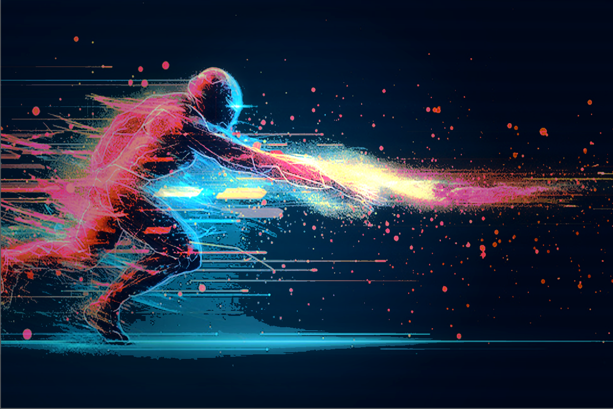 accelerating man in colour