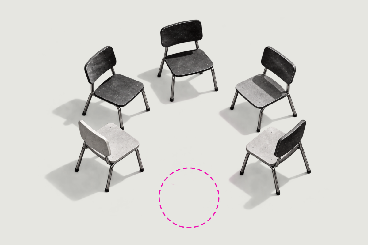 circle of chairs with a missing spot