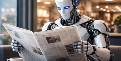 Robot reading a newspaper