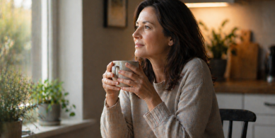 Quiet morning reflection by the window