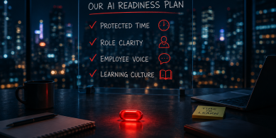 Futuristic office with AI readiness plan