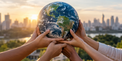 Hands united around the earth