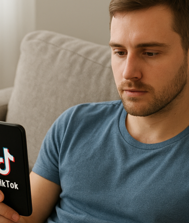 man looking at phone