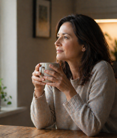 Quiet morning reflection by the window