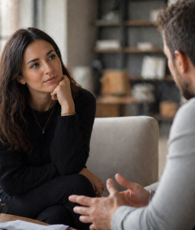 Casual conversation in a cozy lounge