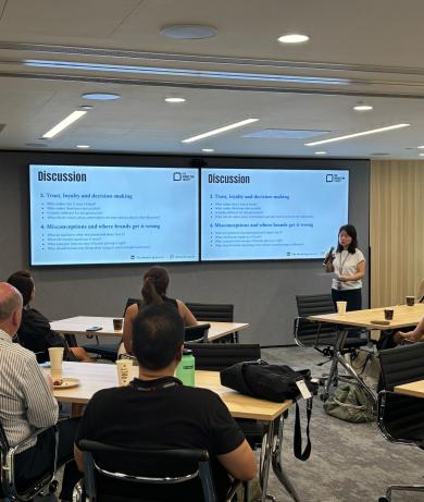 Speaker Megan Ho addressing the members at the Coffee & Conversation: Understanding and Reaching Gen Z intimate session
